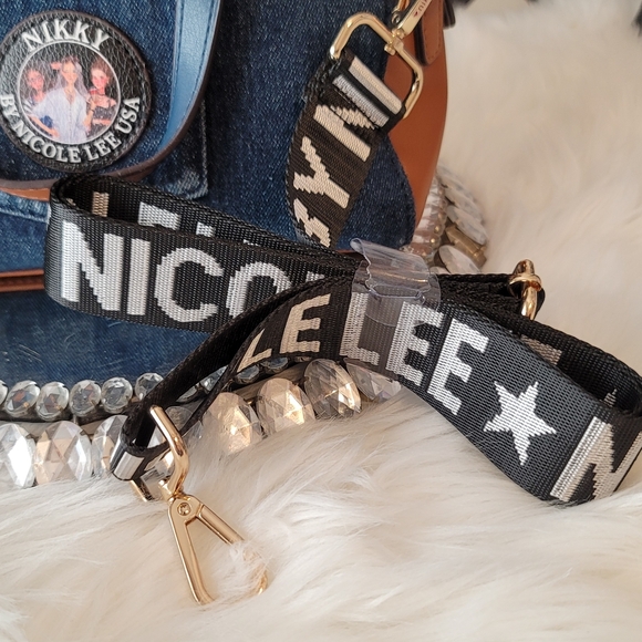 Nikky By Nicole Lee Print Denim Bag Adjustable Removable Strap Crystal Multi Col - Picture 8 of 16
